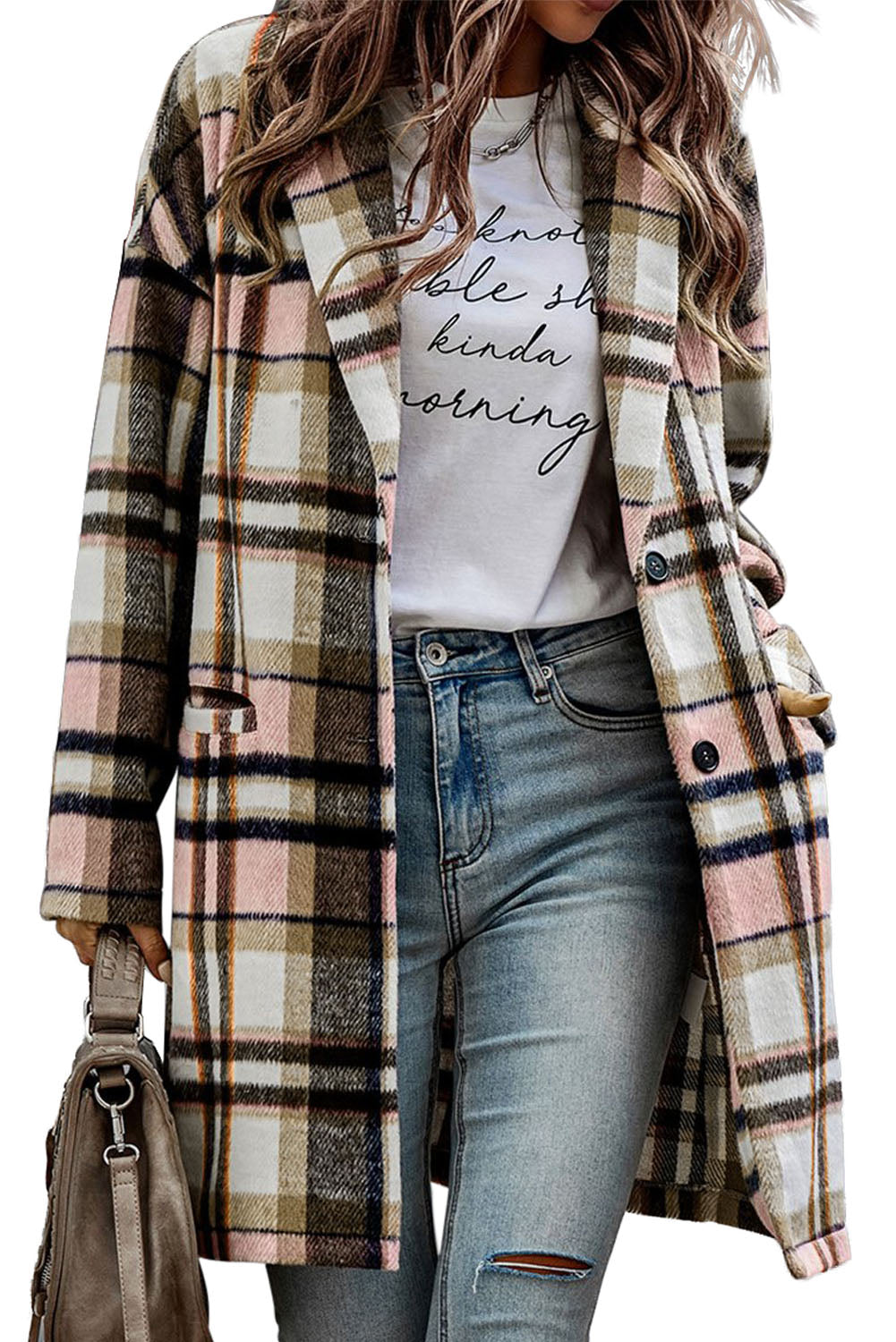 Pink Plaid Button Up Lapel Jacket - Premium Outerwear from Momma Done Gone Crafty- Just $62.99! Shop now at Momma Done Gone Crafty