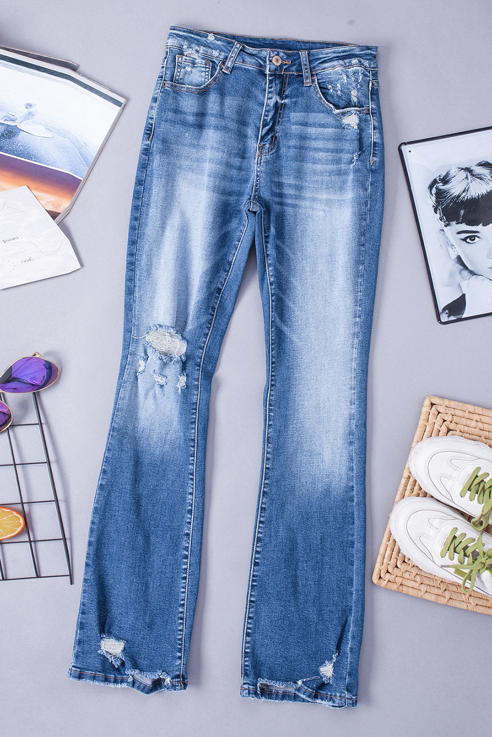 Blue Distressed Flare Jeans - Premium Bottoms from Momma Done Gone Crafty- Just $55.99! Shop now at Momma Done Gone Crafty