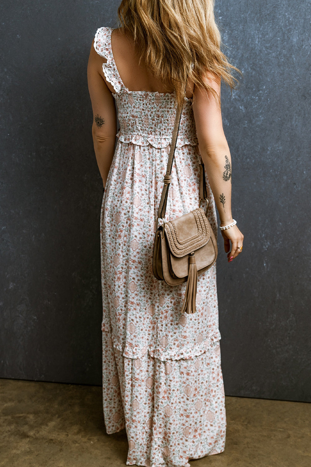 White Lace Frilly Straps Shirred Floral Maxi Dress - Premium Dresses/Maxi Dresses from Momma Done Gone Crafty- Just $52.99! Shop now at Momma Done Gone Crafty
