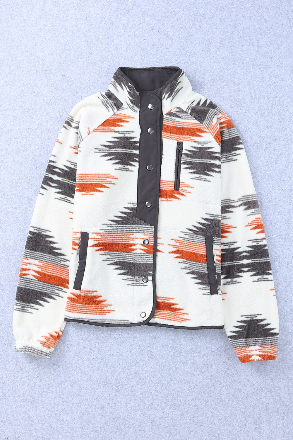 Gray Western Aztec Snap Buttoned Fleece Jacket - Premium Outerwear from Momma Done Gone Crafty- Just $47.70! Shop now at Momma Done Gone Crafty