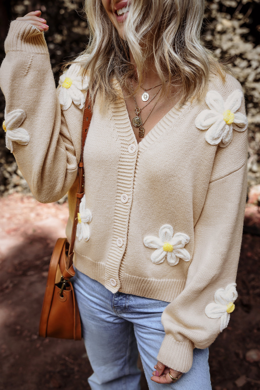 Parchment Elegant Flower Decor Button Front Cardigan - Premium Sweaters & Cardigans/Cardigans from Momma Done Gone Crafty- Just $45.45! Shop now at Momma Done Gone Crafty