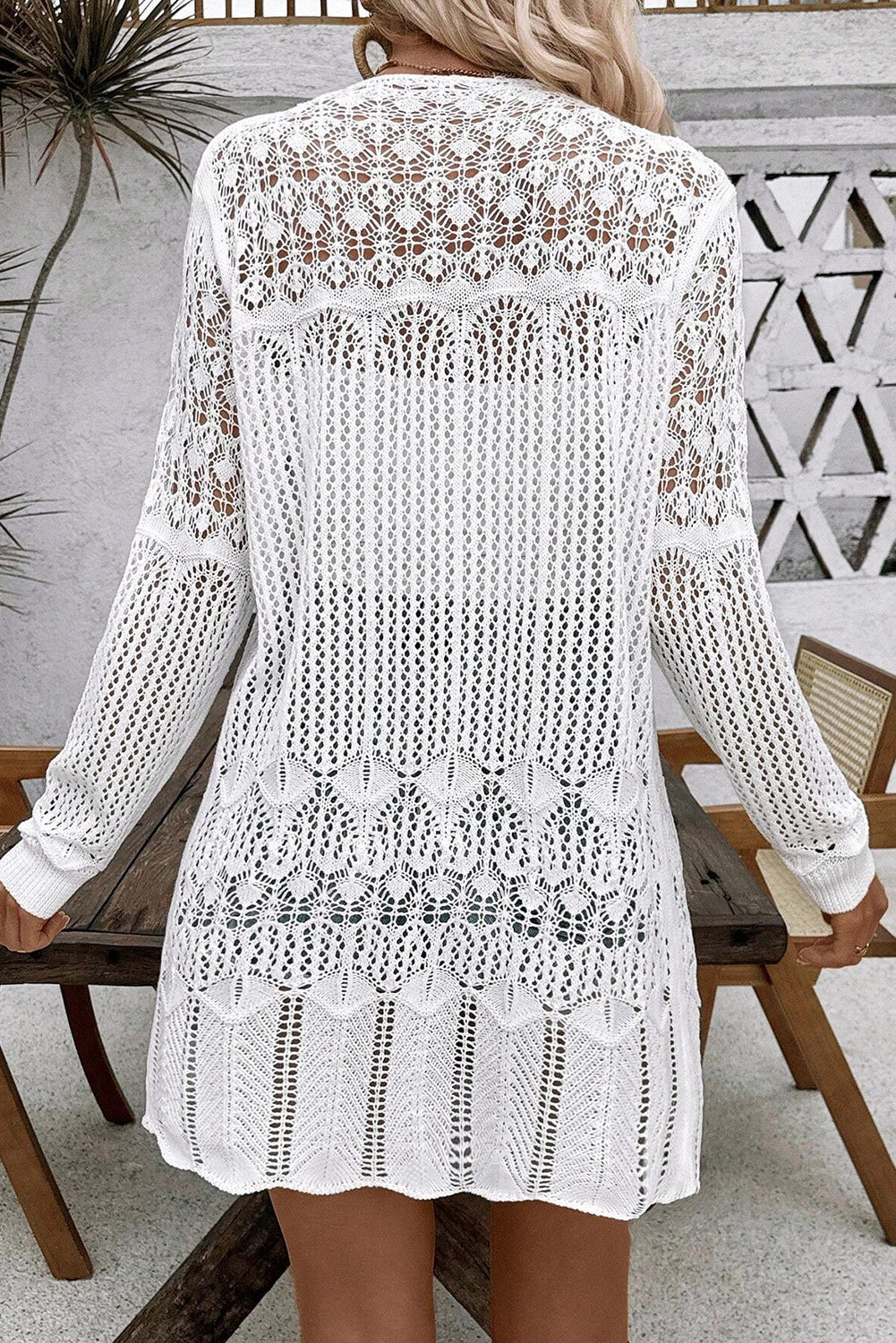 White Crochet Hollow Out Open Front Cardigan - Premium Sweaters & Cardigans/Cardigans from Momma Done Gone Crafty- Just $35.40! Shop now at Momma Done Gone Crafty