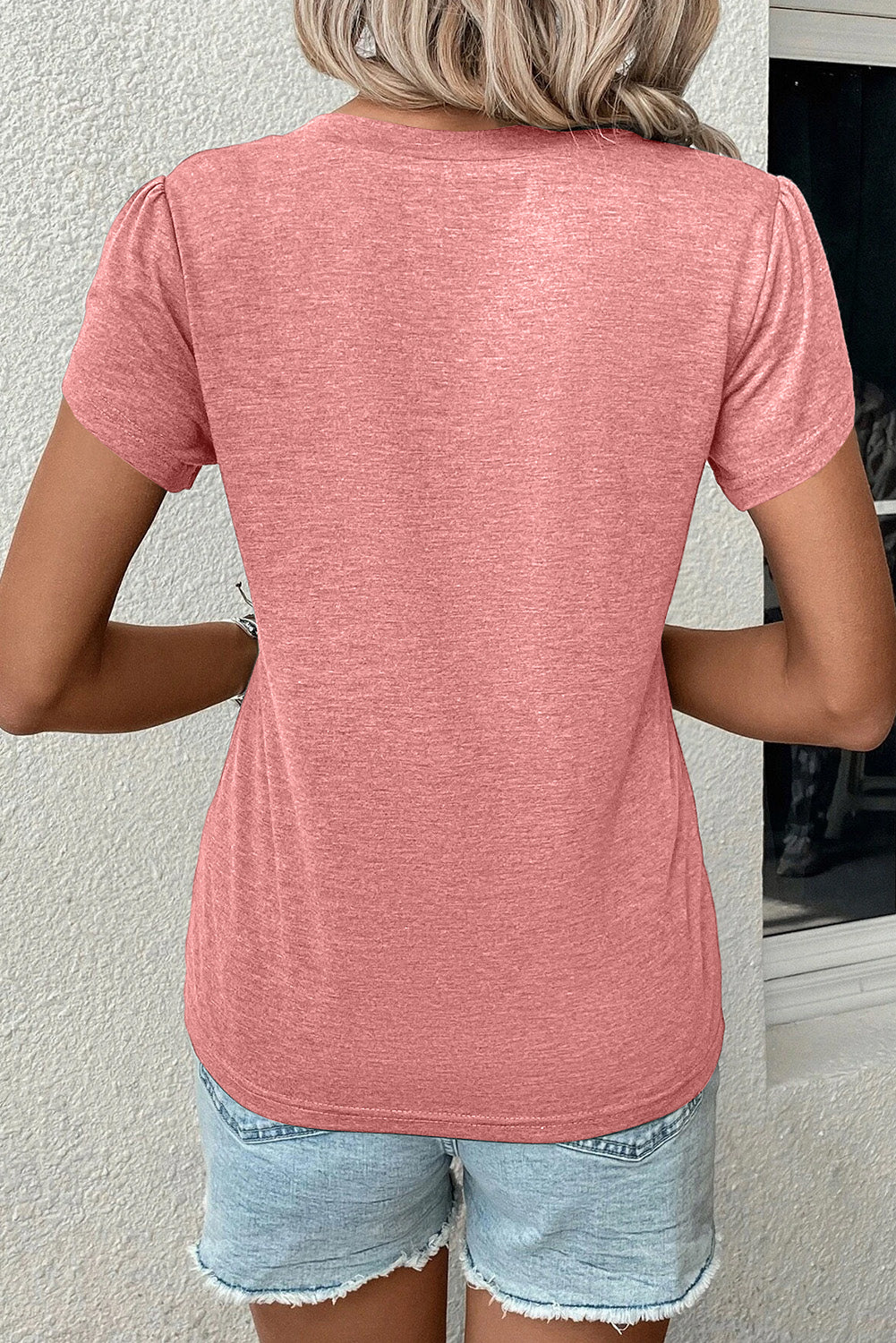 Rose Tan Fashion Petal Sleeve V Neck T Shirt - Premium Tops/Tops & Tees from Momma Done Gone Crafty- Just $16.99! Shop now at Momma Done Gone Crafty