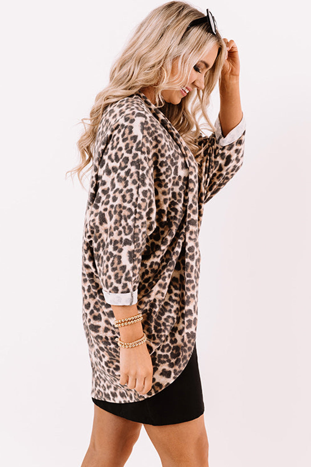 Khaki Leopard Print Batwing Sleeve Loose Tunic Cardigan - Premium Sweaters & Cardigans/Cardigans from Momma Done Gone Crafty- Just $13.20! Shop now at Momma Done Gone Crafty