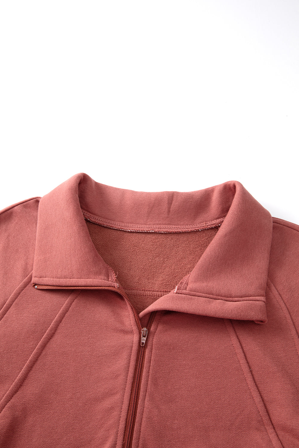 Brown Zip Up Stand Collar Ribbed Thumbhole Sleeve Sweatshirt - Premium Tops from Momma Done Gone Crafty- Just $45.99! Shop now at Momma Done Gone Crafty