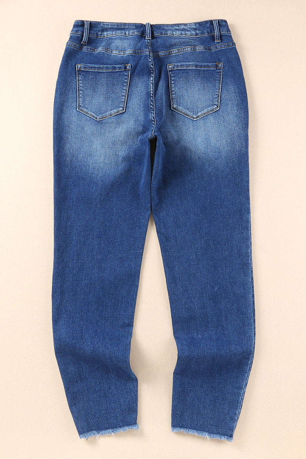 Blue Raw Hem Ankle-length Skinny Jeans - Premium Bottoms from Momma Done Gone Crafty- Just $60.99! Shop now at Momma Done Gone Crafty