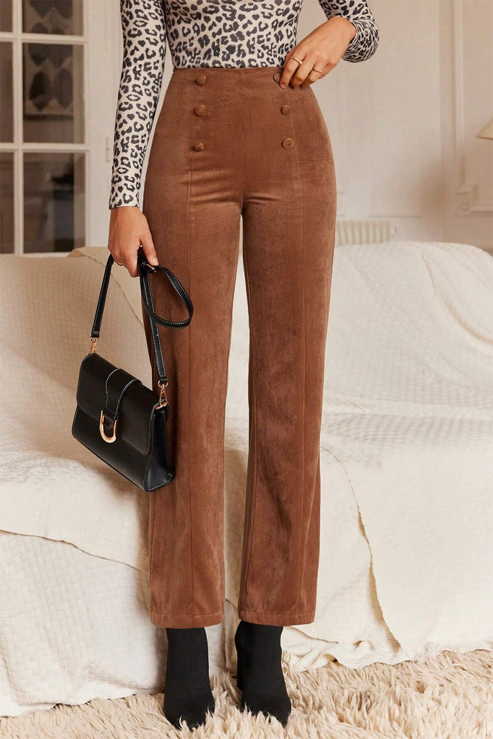 Chestnut Solid Color Double Breasted Straight Leg Pants - Premium Bottoms/Pants & Culotte from Momma Done Gone Crafty- Just $31.05! Shop now at Momma Done Gone Crafty
