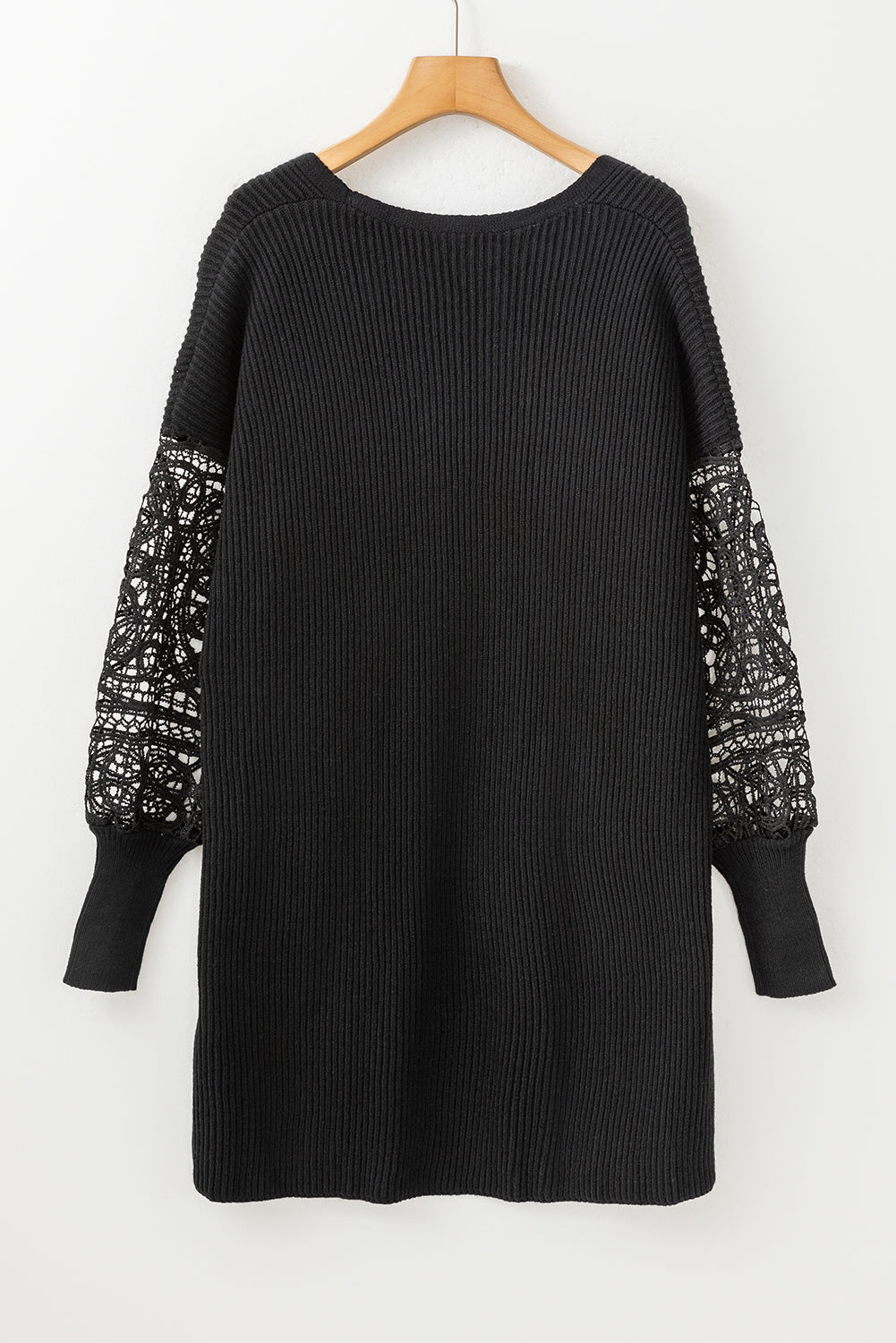 Black Crochet Lace Sleeve Ribbed Knit Cardigan - Premium Tops from Momma Done Gone Crafty- Just $50.40! Shop now at Momma Done Gone Crafty