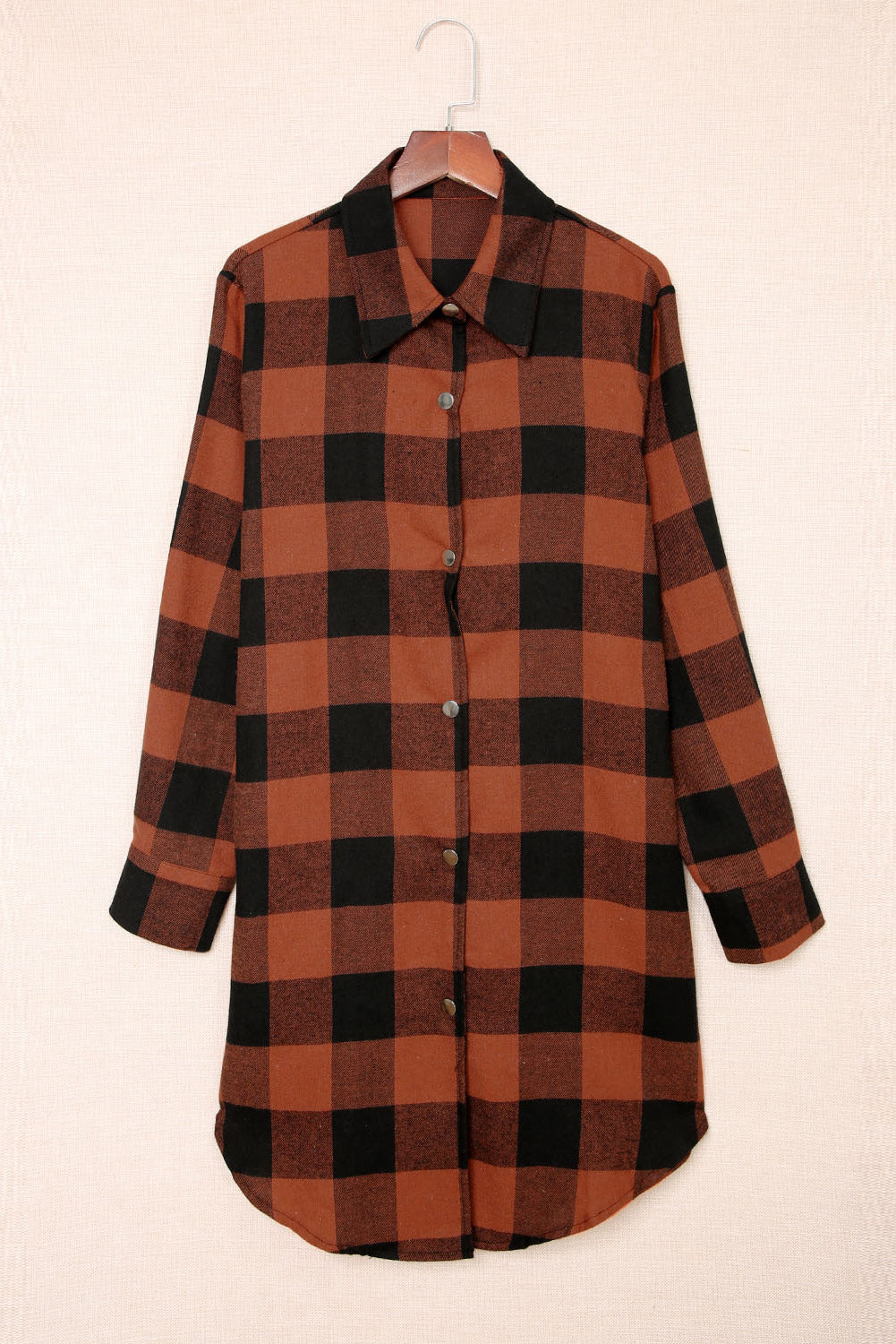 Brown Turn-down Collar Plaid Shirt Coat - Premium Outerwear from Momma Done Gone Crafty- Just $54.60! Shop now at Momma Done Gone Crafty