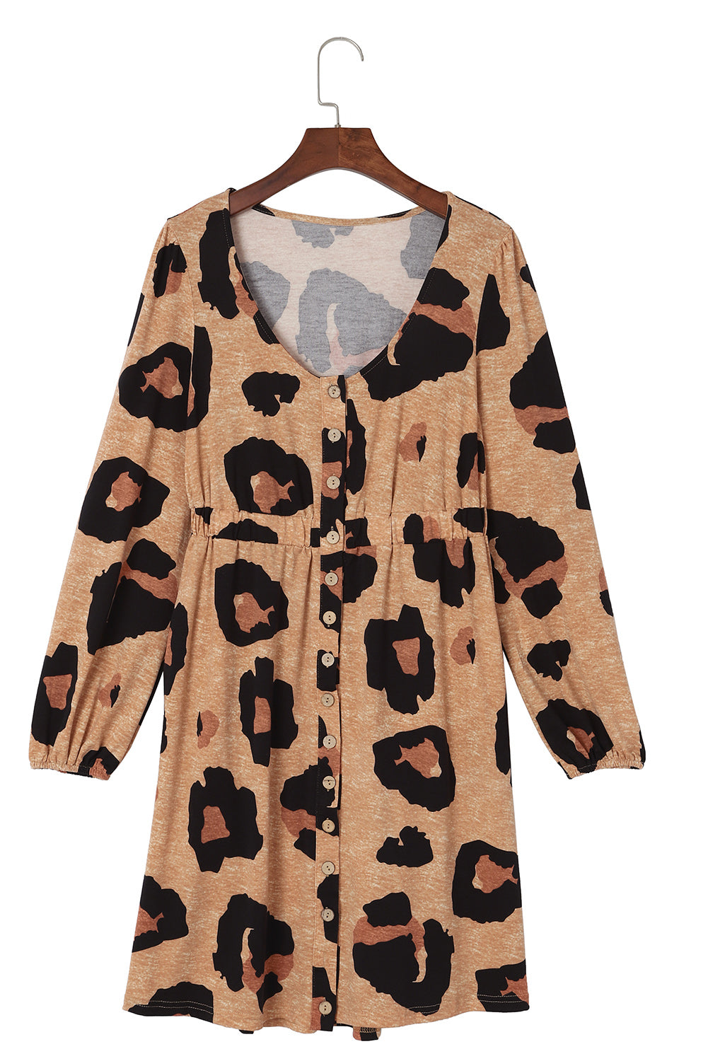 Leopard Print Button Front Bubble Sleeve Loose Knit Dress - Premium Dresses from Momma Done Gone Crafty- Just $40.80! Shop now at Momma Done Gone Crafty