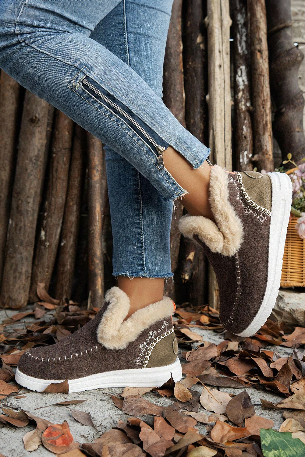 Coffee Suede Stitching Patchwork Plush Lined Anklet Boots - Premium Shoes & Bags/Boots from Momma Done Gone Crafty- Just $36.99! Shop now at Momma Done Gone Crafty