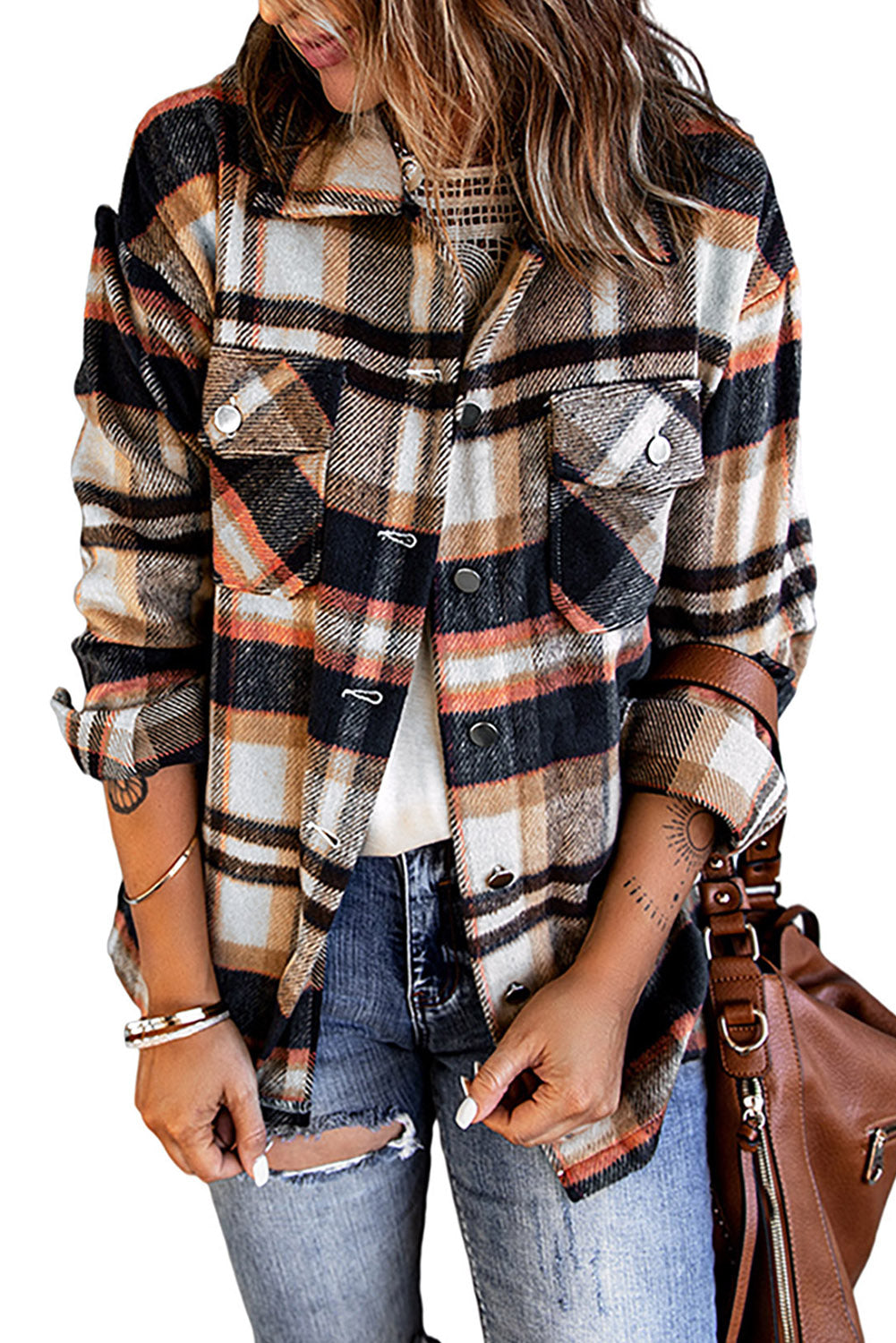 Geometric Plaid Print Pocketed Shacket - Premium Outerwear from Momma Done Gone Crafty- Just $38.70! Shop now at Momma Done Gone Crafty