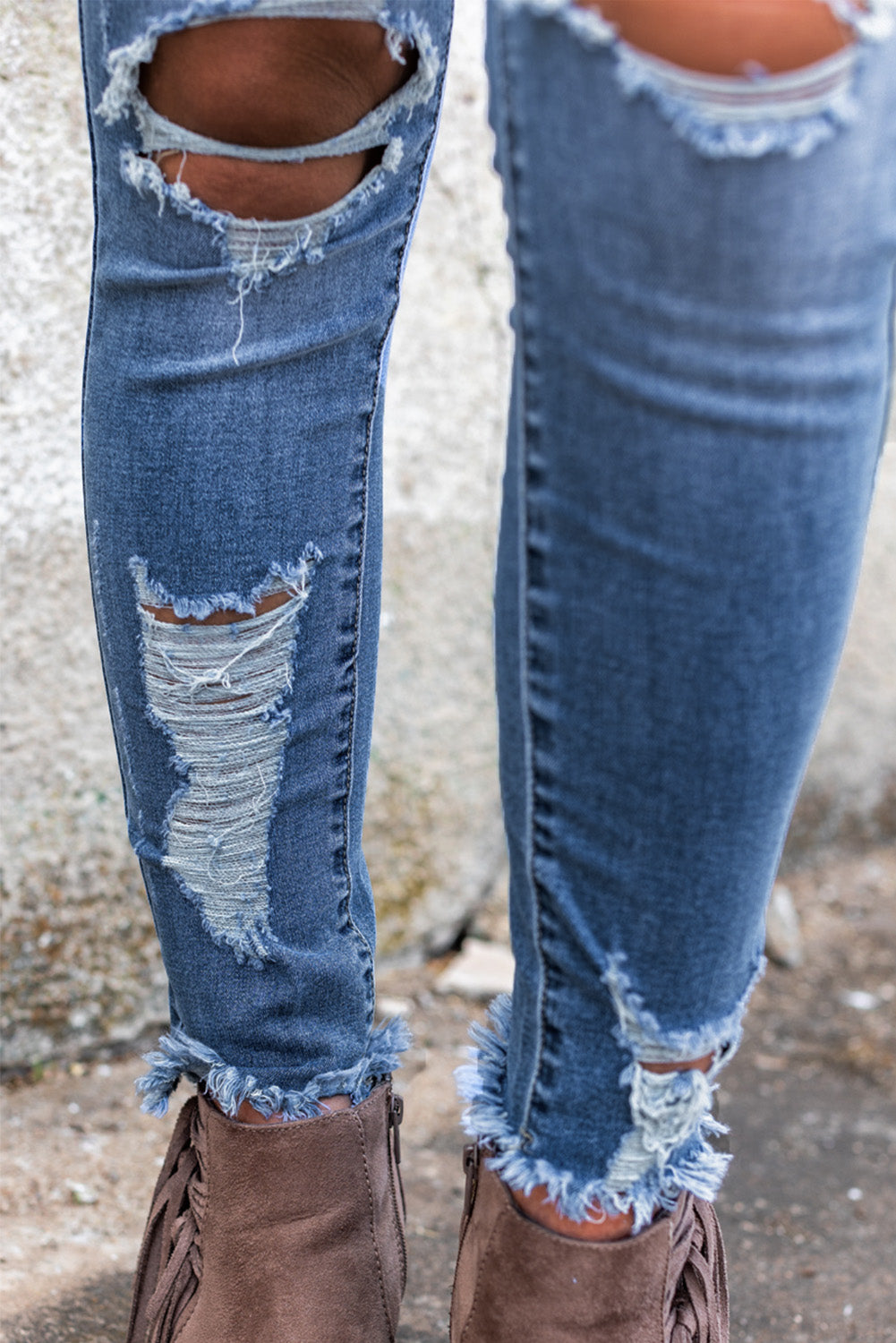 Sky Blue High Waist Distressed Skinny Jeans - Premium Bottoms from Momma Done Gone Crafty- Just $60.00! Shop now at Momma Done Gone Crafty