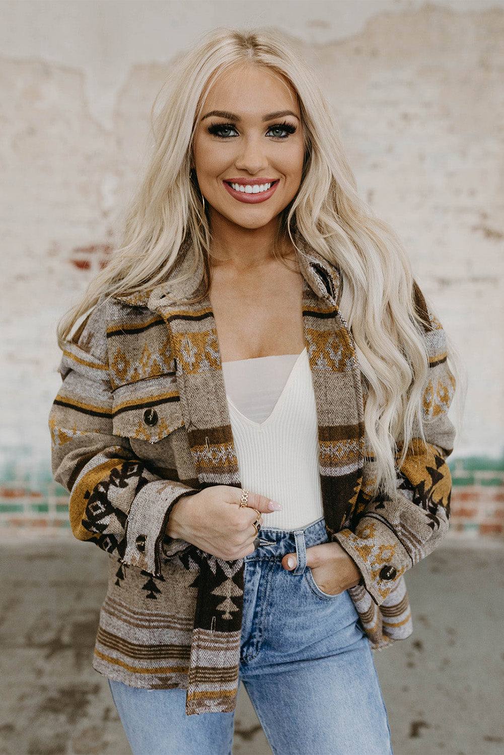 Brown Western Aztec Print Jacket - Premium Outerwear from Momma Done Gone Crafty- Just $50.40! Shop now at Momma Done Gone Crafty