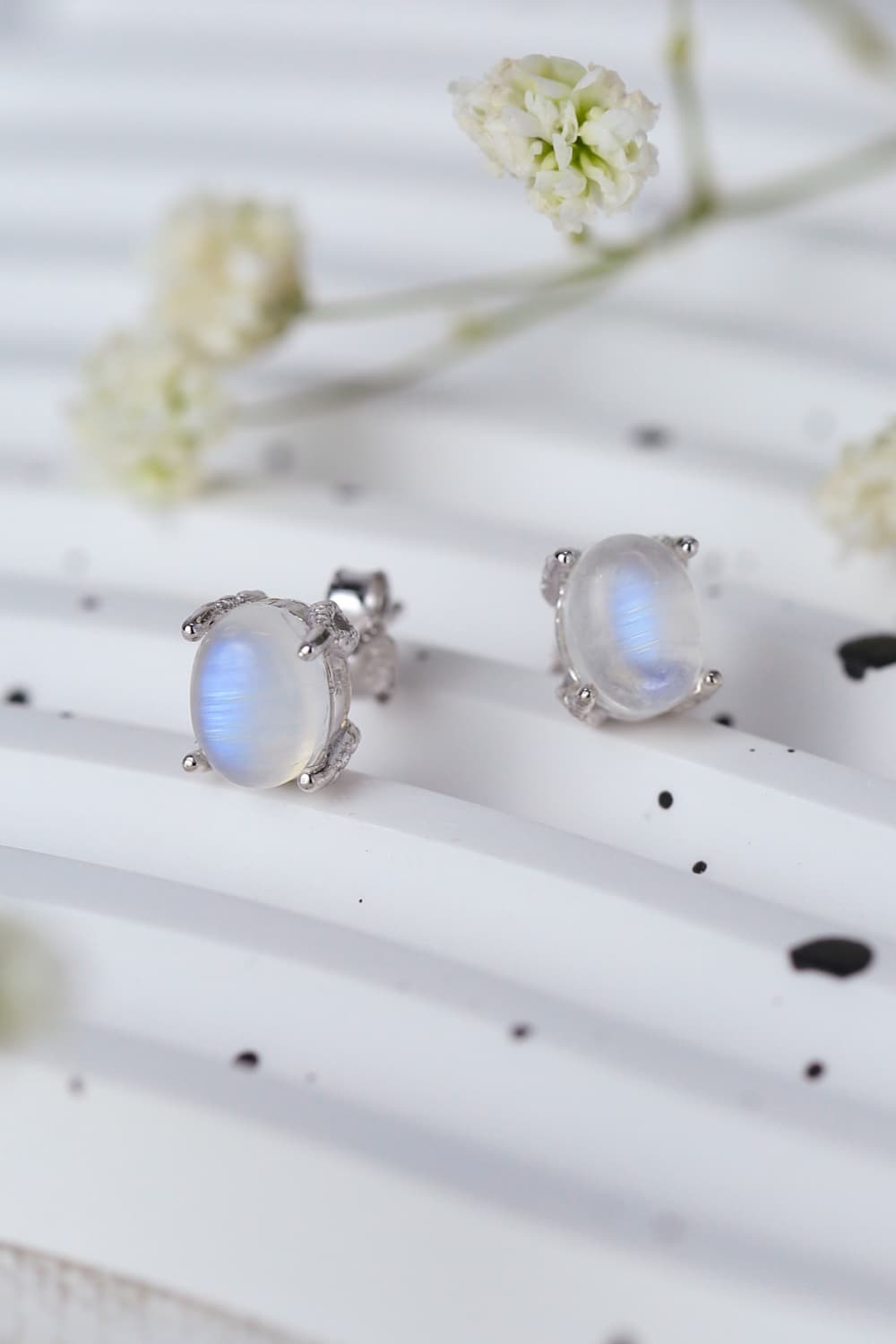 High Quality Natural Moonstone 925 Sterling Silver Stud Earrings - Premium from Momma Done Gone Crafty- Just $51.99! Shop now at Momma Done Gone Crafty