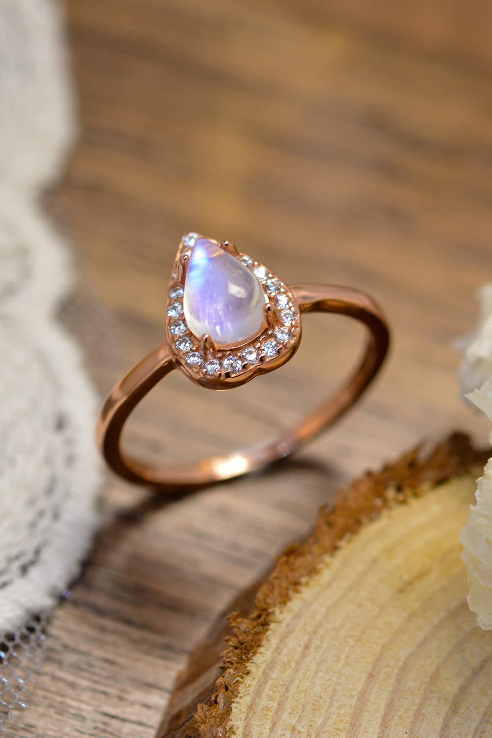 Moonstone Teardrop 925 Sterling Silver Halo Ring - Premium from Momma Done Gone Crafty- Just $55! Shop now at Momma Done Gone Crafty