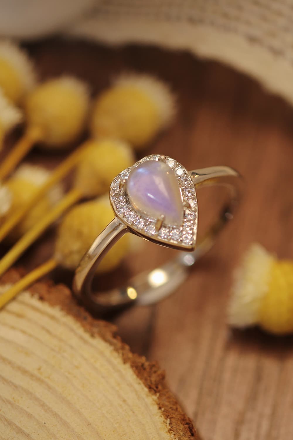 Moonstone Teardrop 925 Sterling Silver Halo Ring - Premium from Momma Done Gone Crafty- Just $55! Shop now at Momma Done Gone Crafty