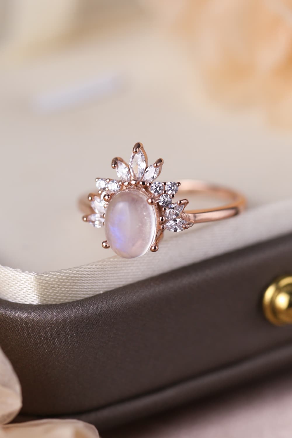 High Quality Natural Moonstone 18K Rose Gold-Plated 925 Sterling Silver Ring - Premium from Momma Done Gone Crafty- Just $49.99! Shop now at Momma Done Gone Crafty