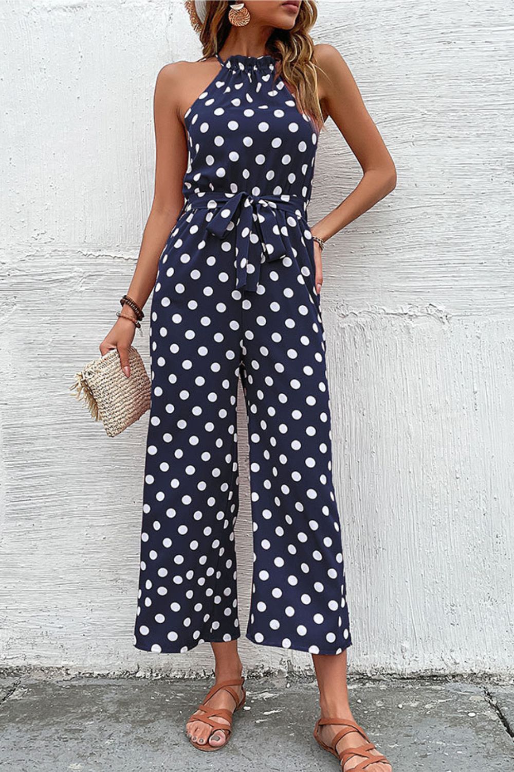 Polka Dot Grecian Wide Leg Jumpsuit - Premium from Momma Done Gone Crafty- Just $43.99! Shop now at Momma Done Gone Crafty