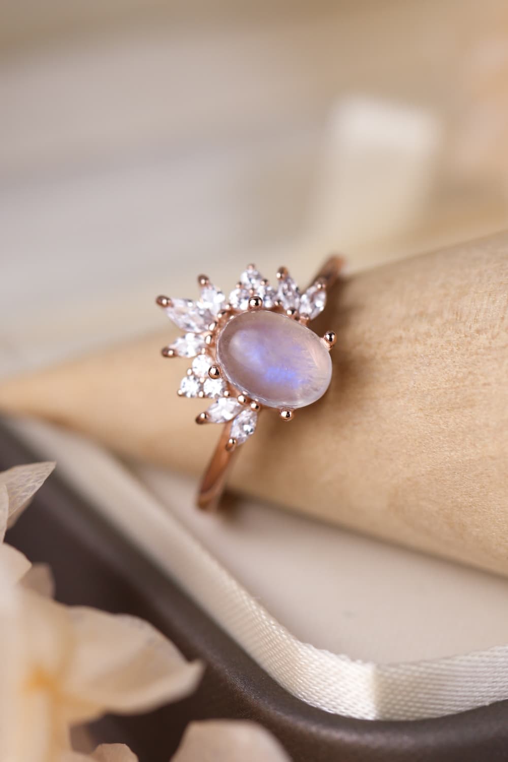 High Quality Natural Moonstone 18K Rose Gold-Plated 925 Sterling Silver Ring - Premium from Momma Done Gone Crafty- Just $49.99! Shop now at Momma Done Gone Crafty