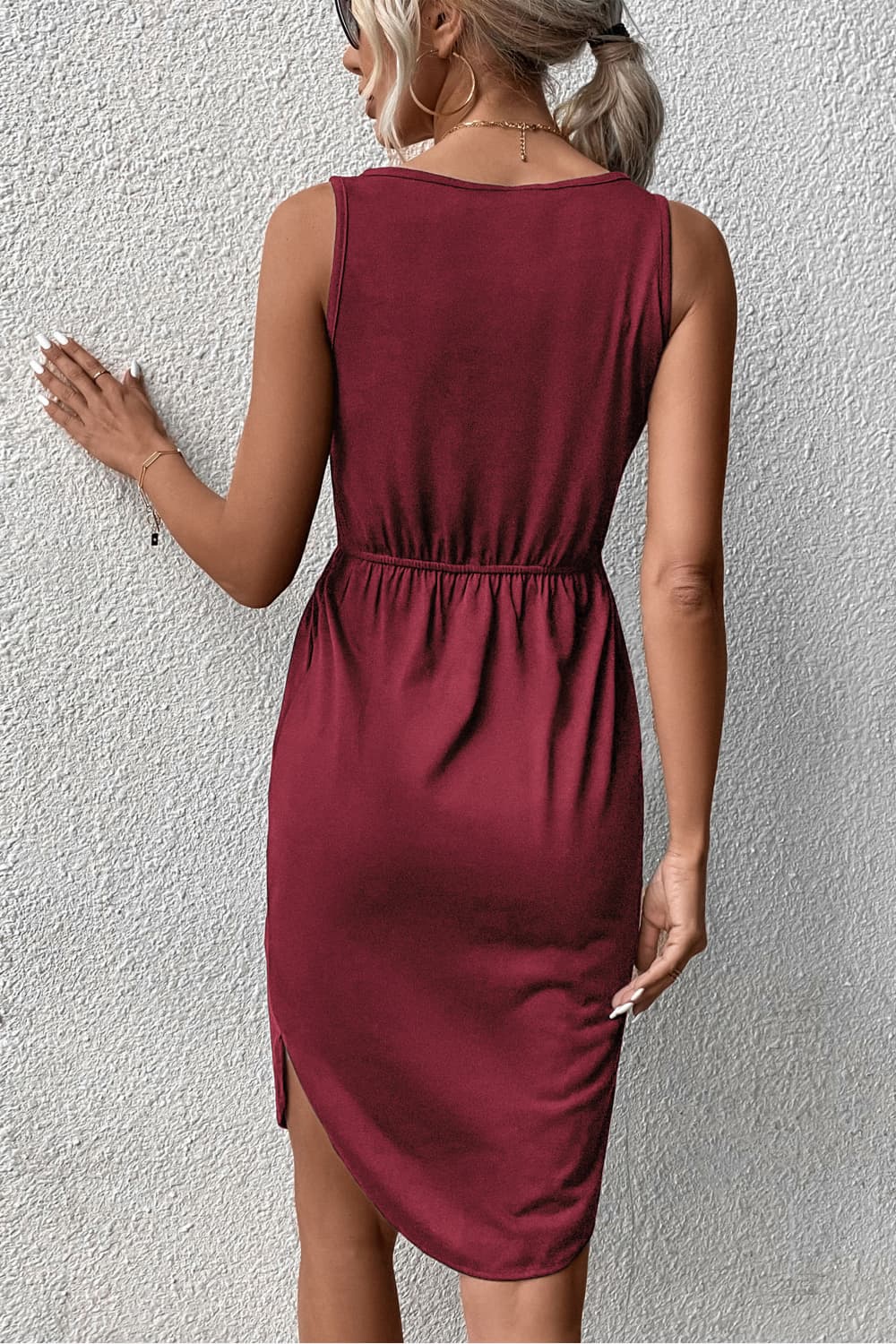 V-Neck Curved Hem Sleeveless Dress - Premium from Momma Done Gone Crafty- Just $36.99! Shop now at Momma Done Gone Crafty