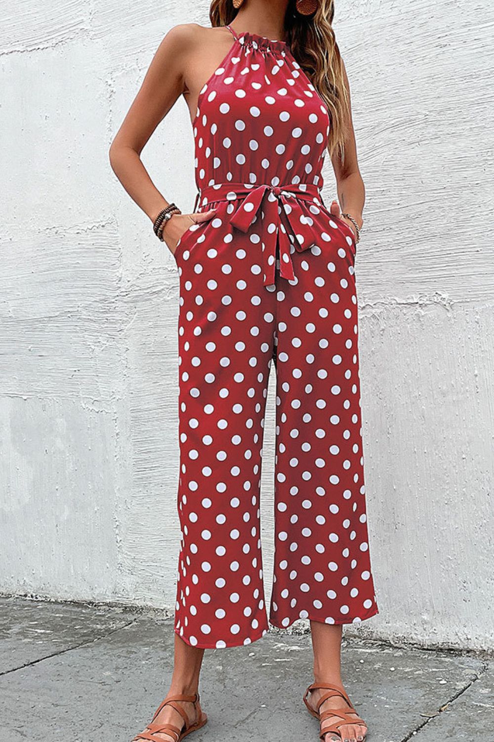 Polka Dot Grecian Wide Leg Jumpsuit - Premium from Momma Done Gone Crafty- Just $43.99! Shop now at Momma Done Gone Crafty