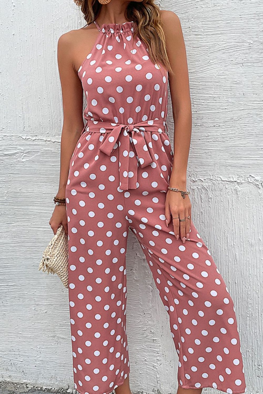 Polka Dot Grecian Wide Leg Jumpsuit - Premium from Momma Done Gone Crafty- Just $43.99! Shop now at Momma Done Gone Crafty