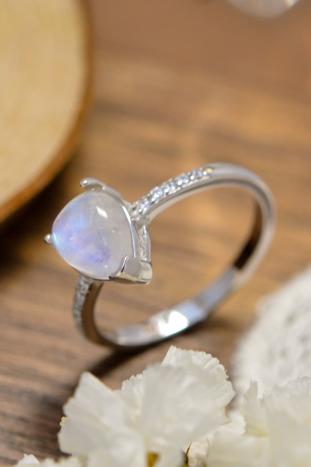 High Quality Natural Moonstone Teardrop Side Stone Ring - Premium from Momma Done Gone Crafty- Just $48.99! Shop now at Momma Done Gone Crafty