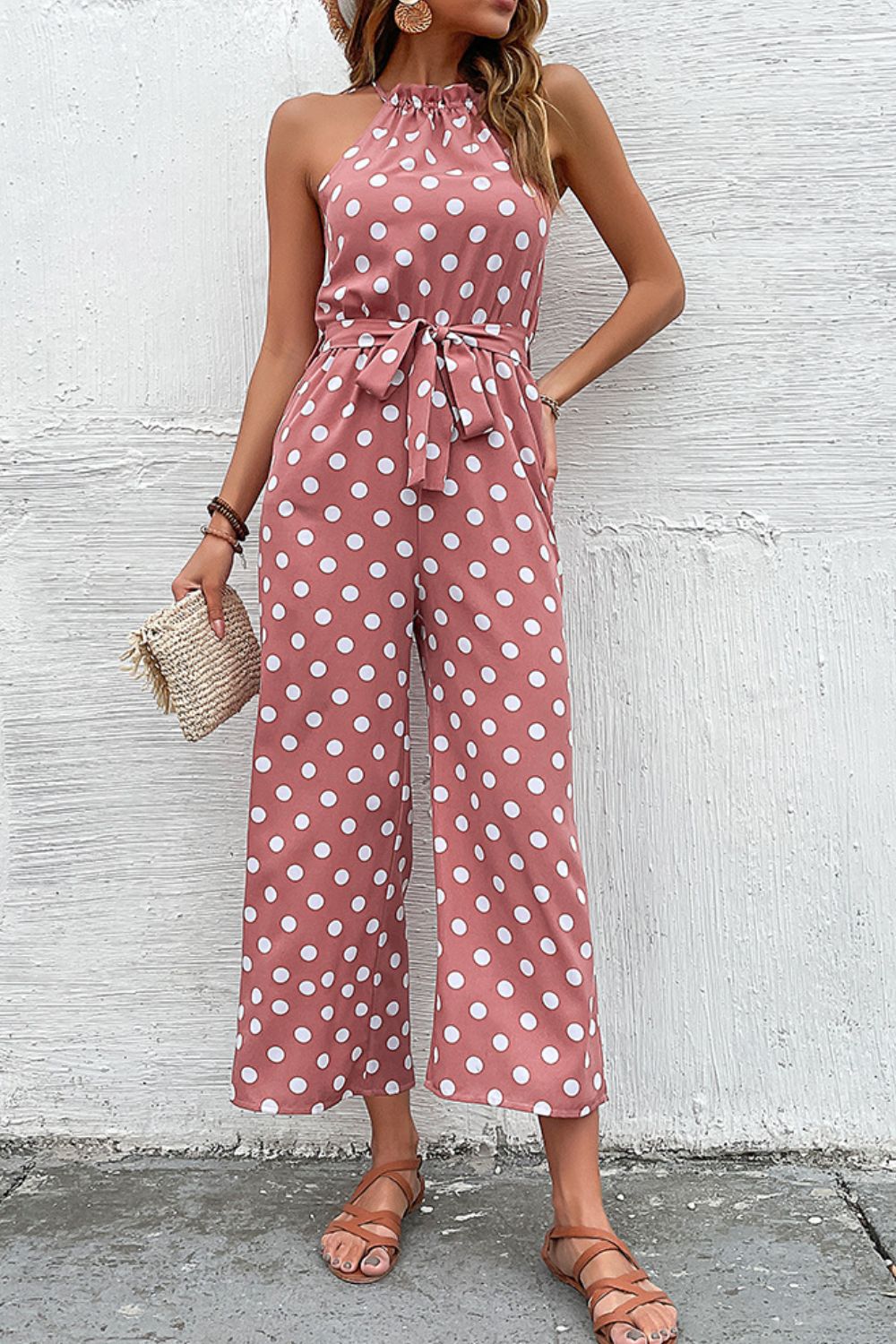 Polka Dot Grecian Wide Leg Jumpsuit - Premium from Momma Done Gone Crafty- Just $43.99! Shop now at Momma Done Gone Crafty
