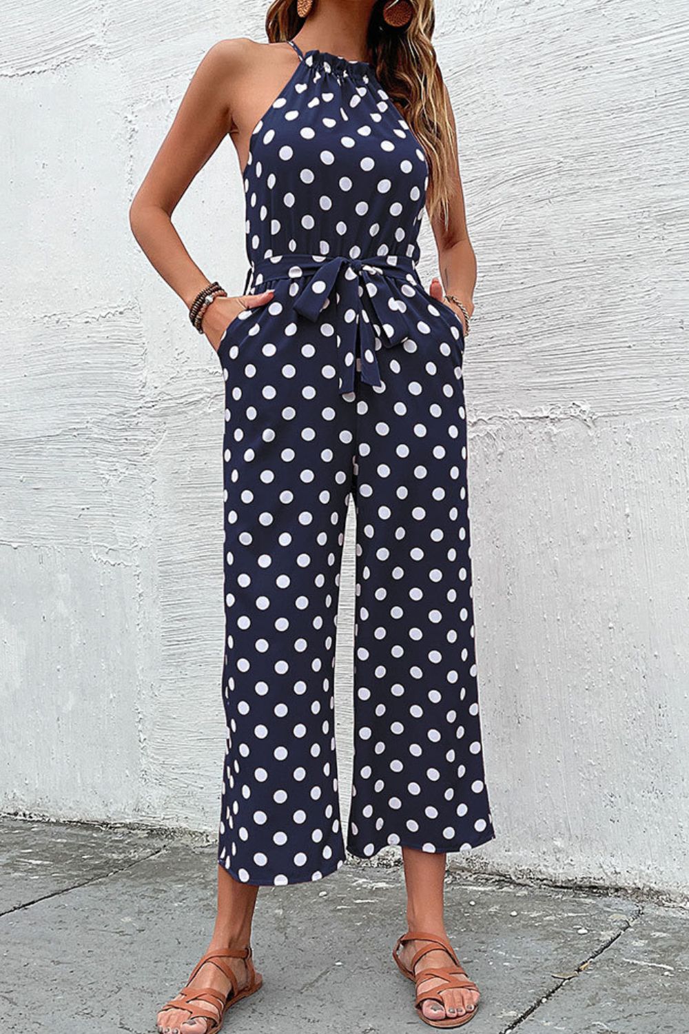 Polka Dot Grecian Wide Leg Jumpsuit - Premium from Momma Done Gone Crafty- Just $43.99! Shop now at Momma Done Gone Crafty