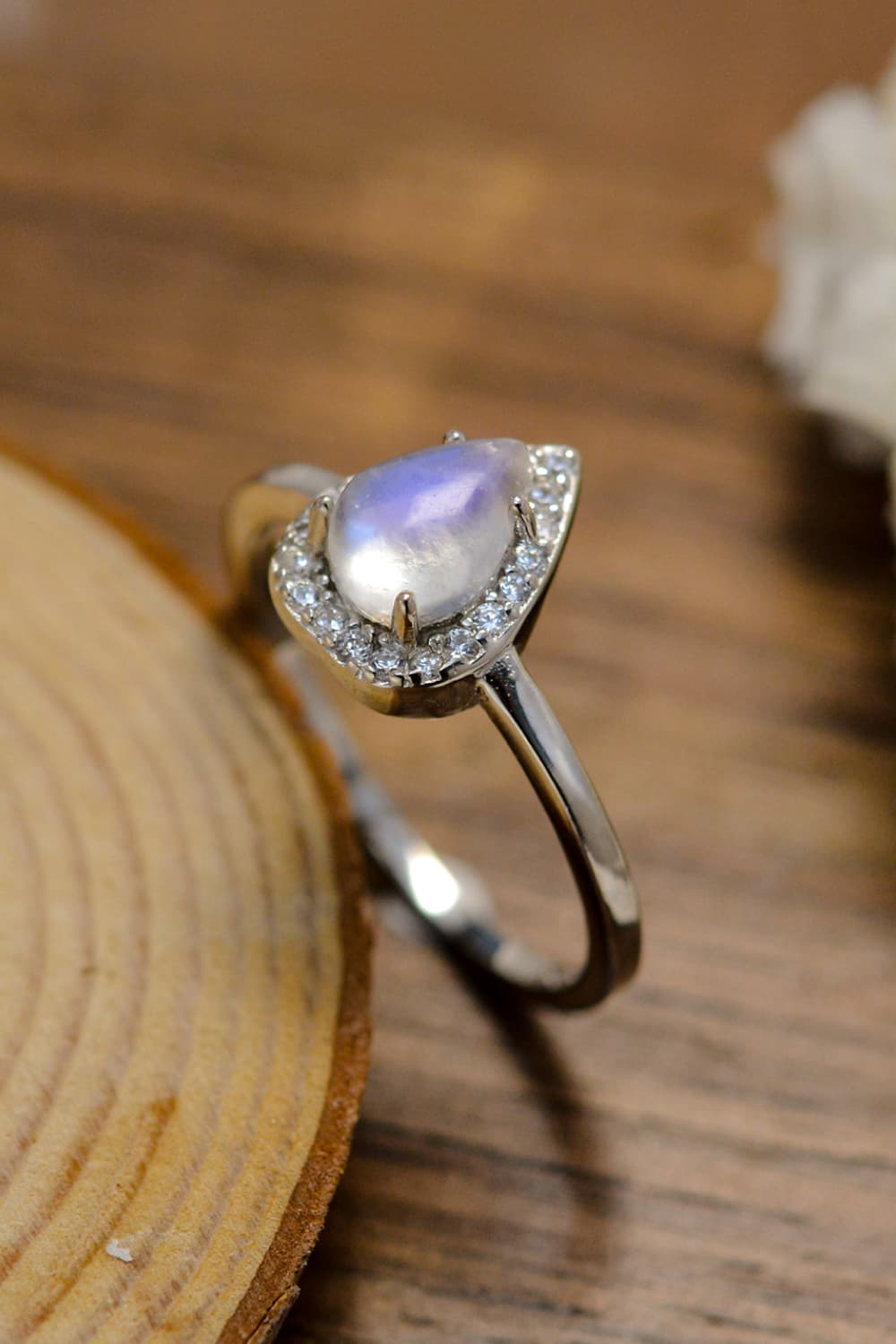Moonstone Teardrop 925 Sterling Silver Halo Ring - Premium from Momma Done Gone Crafty- Just $55! Shop now at Momma Done Gone Crafty