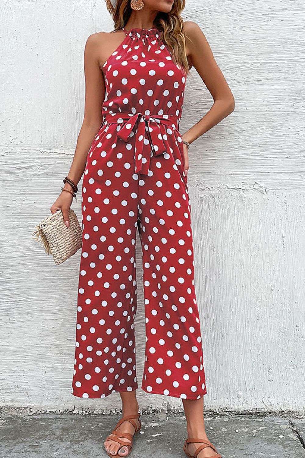Polka Dot Grecian Wide Leg Jumpsuit - Premium from Momma Done Gone Crafty- Just $43.99! Shop now at Momma Done Gone Crafty