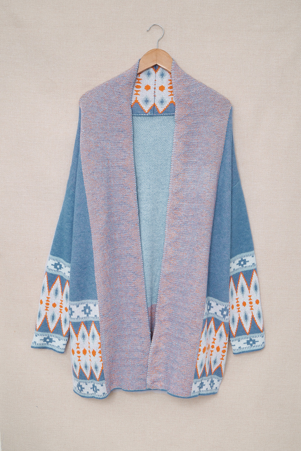 Blue Aztec Print Open Front Knitted Cardigan - Premium Sweaters & Cardigans/Cardigans from Ashes 2 Wildflowers Boutique, LLC- Just $30.97! Shop now at Ashes 2 Wildflowers Boutique, LLC