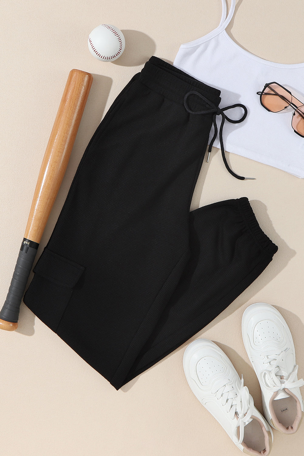 Black Waffle Texture Cargo Pocket Jogger Pants - Premium Bottoms/Pants & Culotte from Momma Done Gone Crafty- Just $25.77! Shop now at Momma Done Gone Crafty