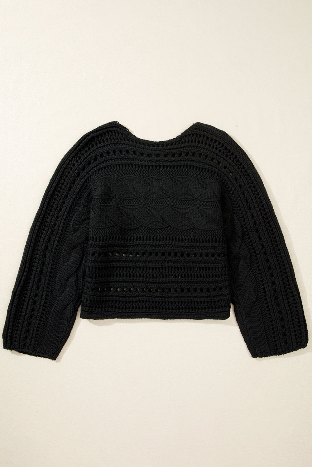 Black Hollow-out Cable Knit Cropped Sweater - Premium Sweaters & Cardigans/Sweaters from Momma Done Gone Crafty- Just $35.85! Shop now at Momma Done Gone Crafty
