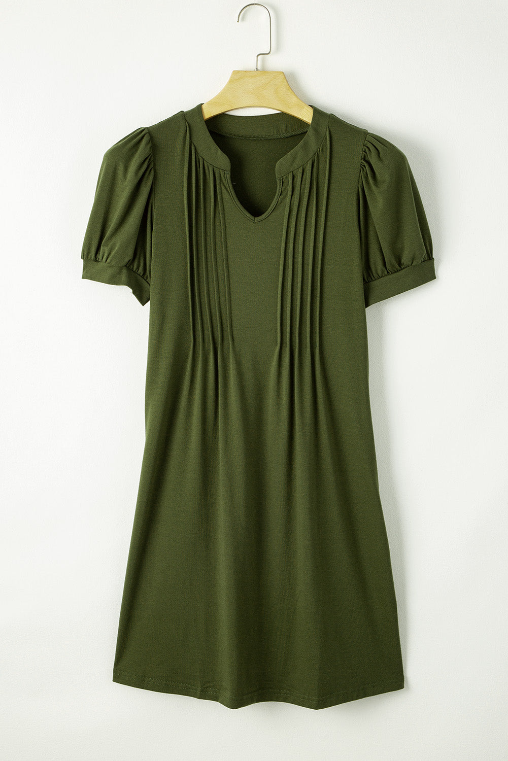 Fern Green Notched Neck Pleated Puff Sleeve Shift T-shirt Dress - Premium Dresses/T Shirt Dresses from Ashes 2 Wildflowers Boutique, LLC- Just $18.03! Shop now at Ashes 2 Wildflowers Boutique, LLC