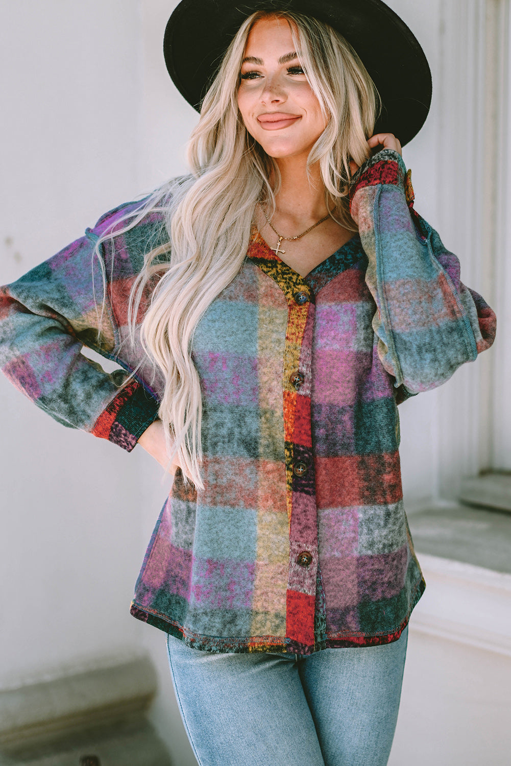 Multicolor Brushed Checked Western Buttoned Jacket - Premium Outerwear from Momma Done Gone Crafty- Just $40.20! Shop now at Momma Done Gone Crafty