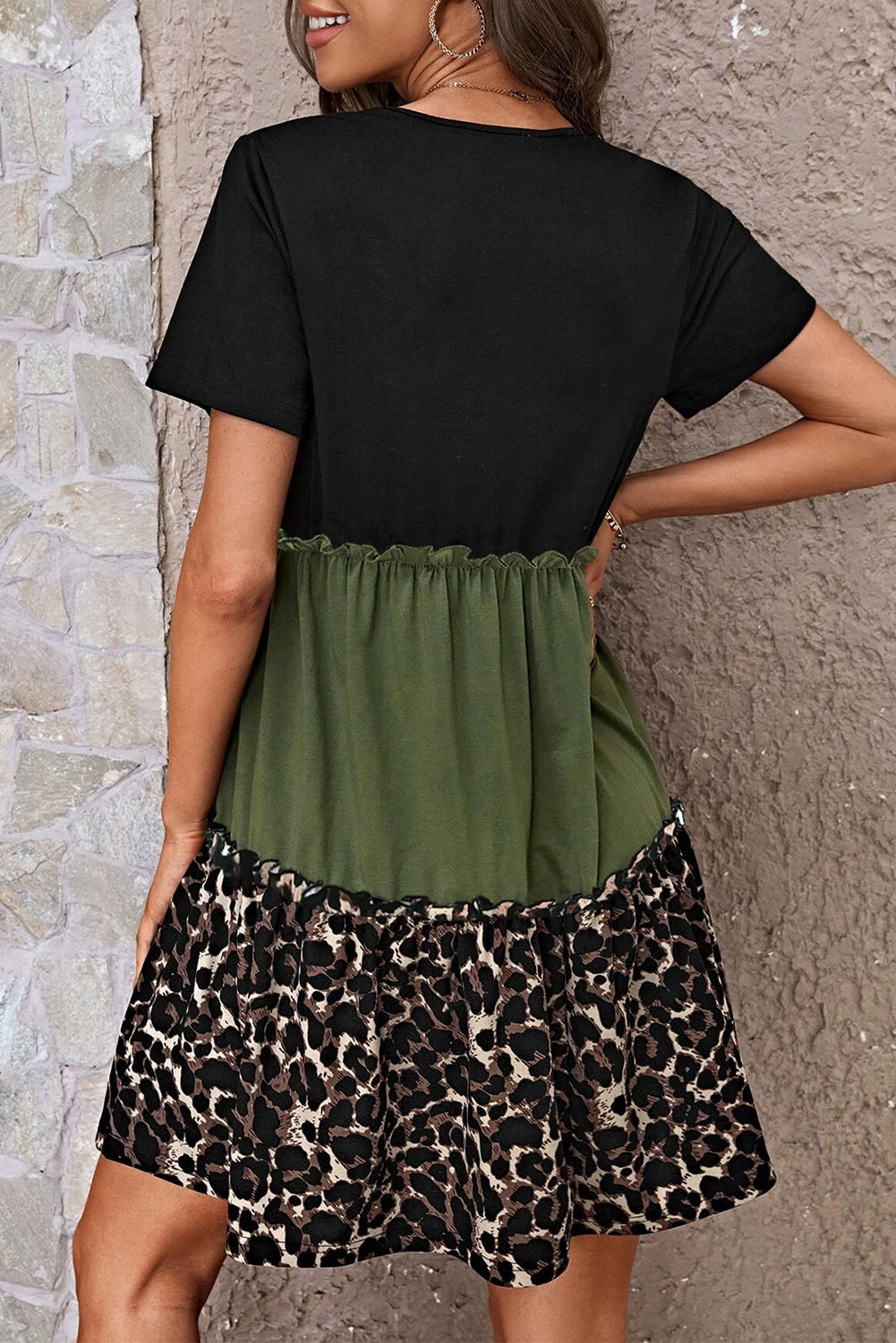 Jungle Green Leopard Print Colorblock Frill Trim T-shirt Dress - Premium Dresses/T Shirt Dresses from Momma Done Gone Crafty- Just $22.71! Shop now at Momma Done Gone Crafty