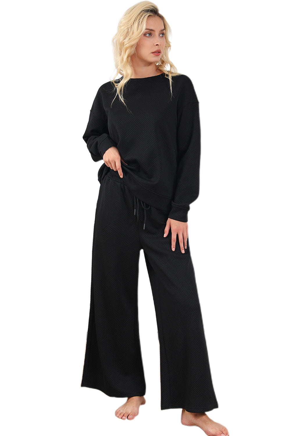 Black Ultra Loose Textured 2pcs Slouchy Outfit - Premium Loungewear from Momma Done Gone Crafty- Just $36.60! Shop now at Momma Done Gone Crafty