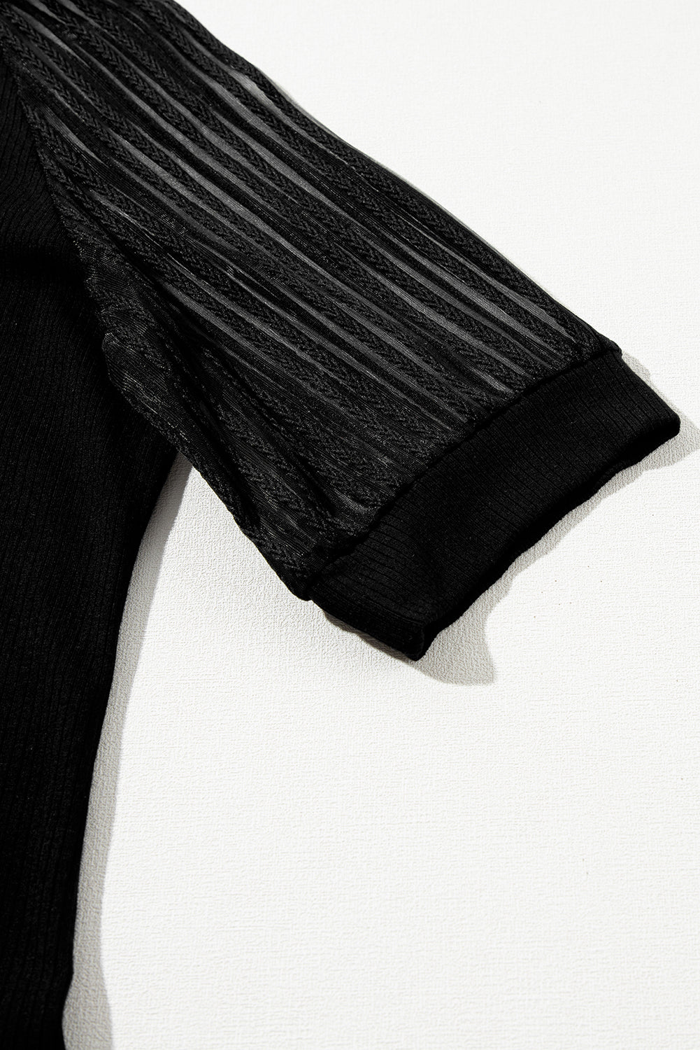Black Striped Mesh Sleeve Crew Neck Ribbed T Shirt - Premium Tops/Tops & Tees from Momma Done Gone Crafty- Just $22.99! Shop now at Momma Done Gone Crafty