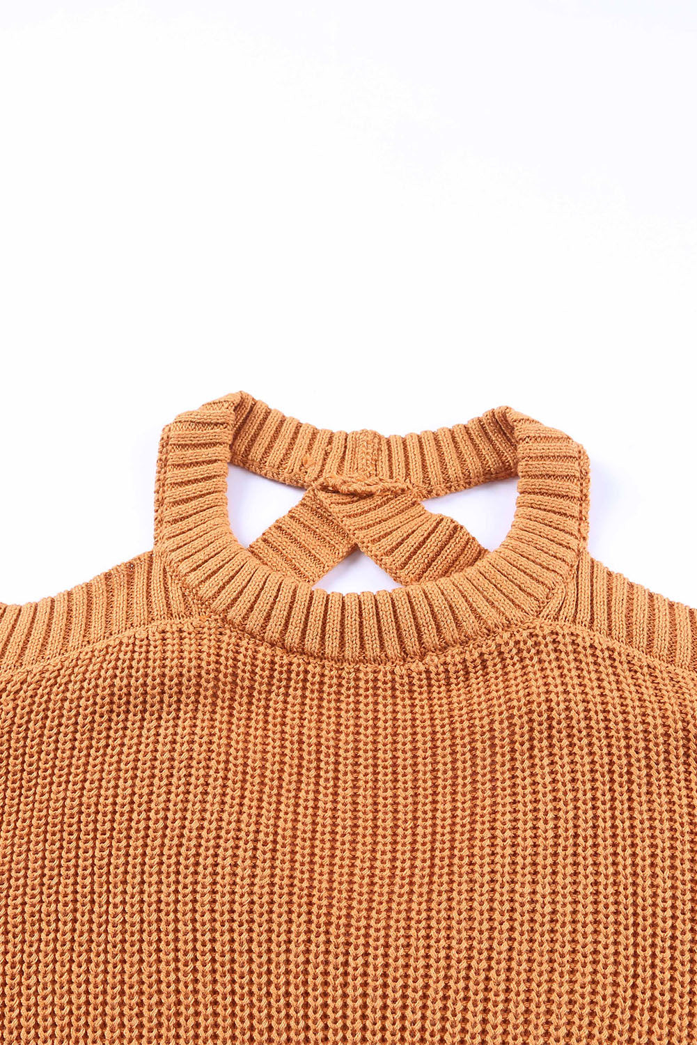 Brown Crew Neck Cold Shoulder Hollow-out Back Sweater - Premium Tops from Momma Done Gone Crafty- Just $58.80! Shop now at Momma Done Gone Crafty