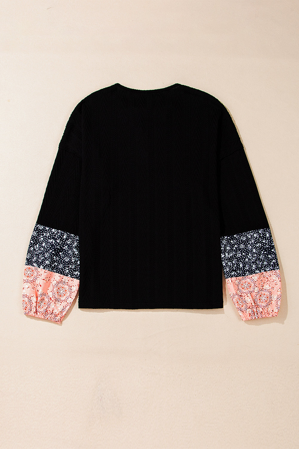 Black Floral Patchwork Textured Knit Drawstring V Neck Blouse - Premium Tops/Blouses & Shirts from Ashes 2 Wildflowers Boutique, LLC- Just $18.55! Shop now at Ashes 2 Wildflowers Boutique, LLC