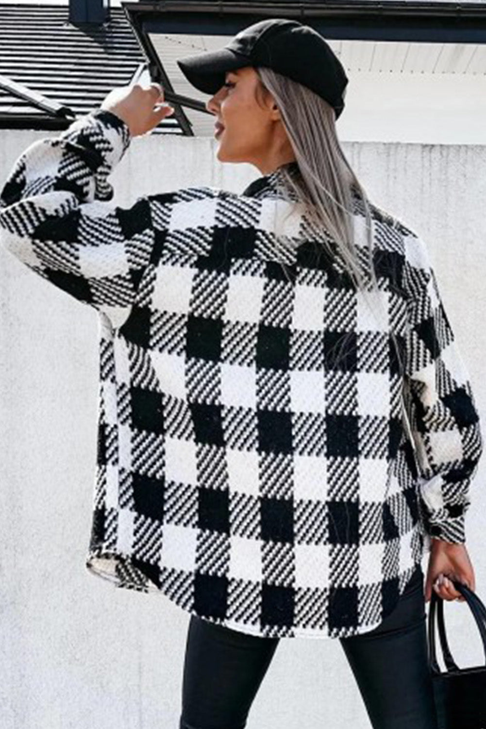 Black Plaid Textured Flap Pocket Shacket - Premium Outerwear from Momma Done Gone Crafty- Just $55.99! Shop now at Momma Done Gone Crafty