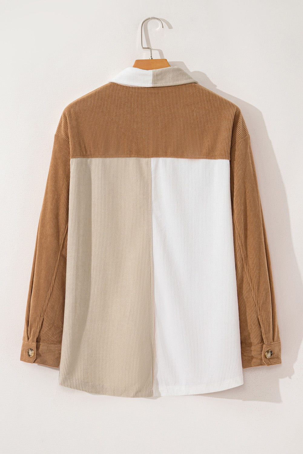 Multicolour Corduroy Colorblock Loose Shacket - Premium Outerwear from Momma Done Gone Crafty- Just $50.82! Shop now at Momma Done Gone Crafty