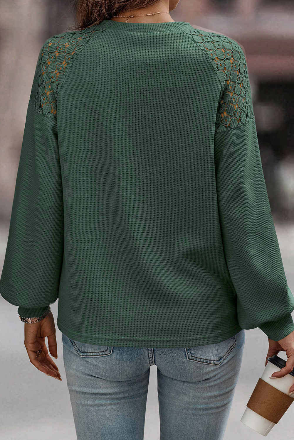 Green Lace Long Sleeve Textured Pullover - Premium Tops from Momma Done Gone Crafty- Just $29.46! Shop now at Momma Done Gone Crafty