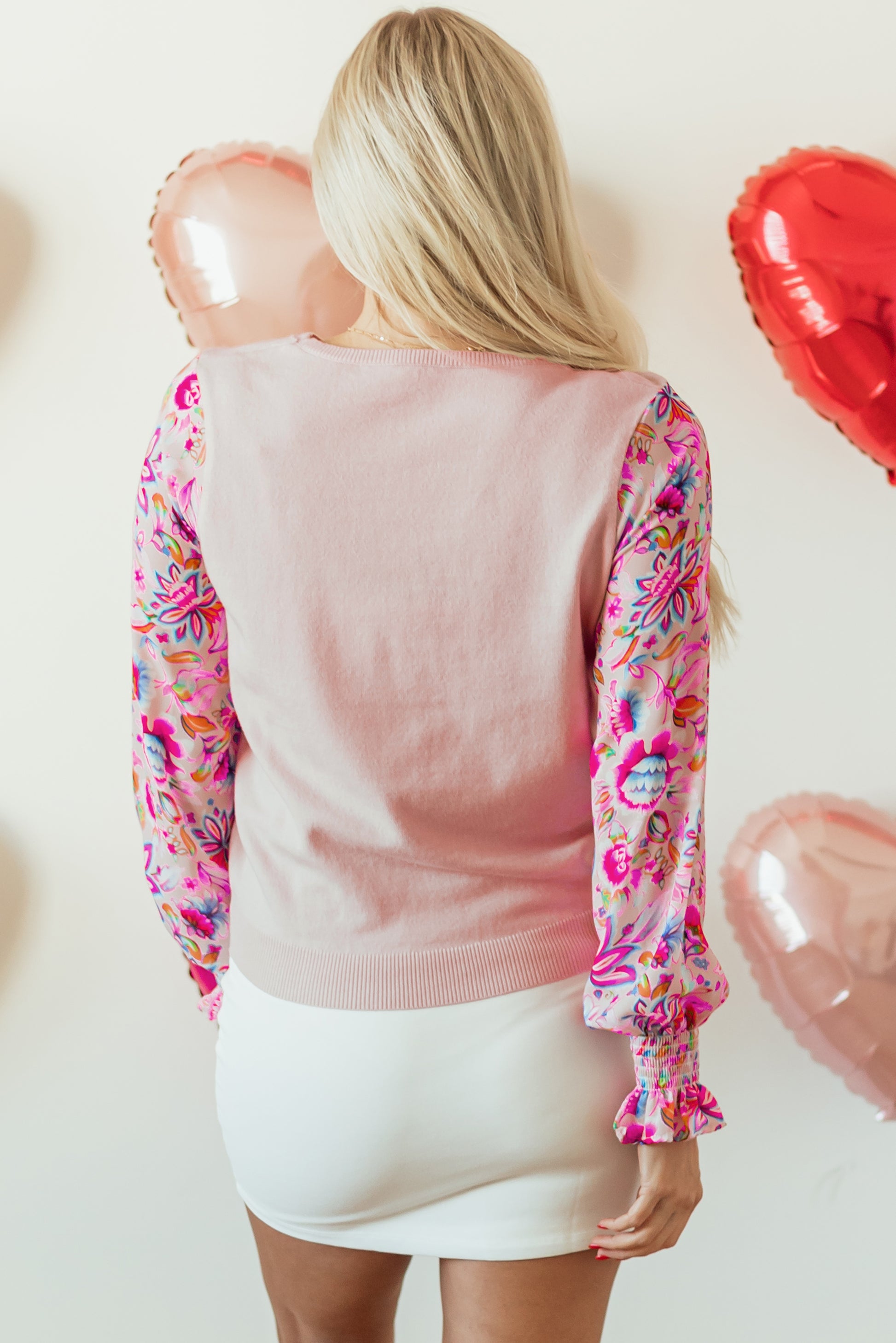 Oatmeal Floral Printed Patchwork Smocked Lantern Sleeve Knit Top - Premium Sweaters & Cardigans/Sweaters from Ashes 2 Wildflowers Boutique, LLC- Just $32! Shop now at Ashes 2 Wildflowers Boutique, LLC