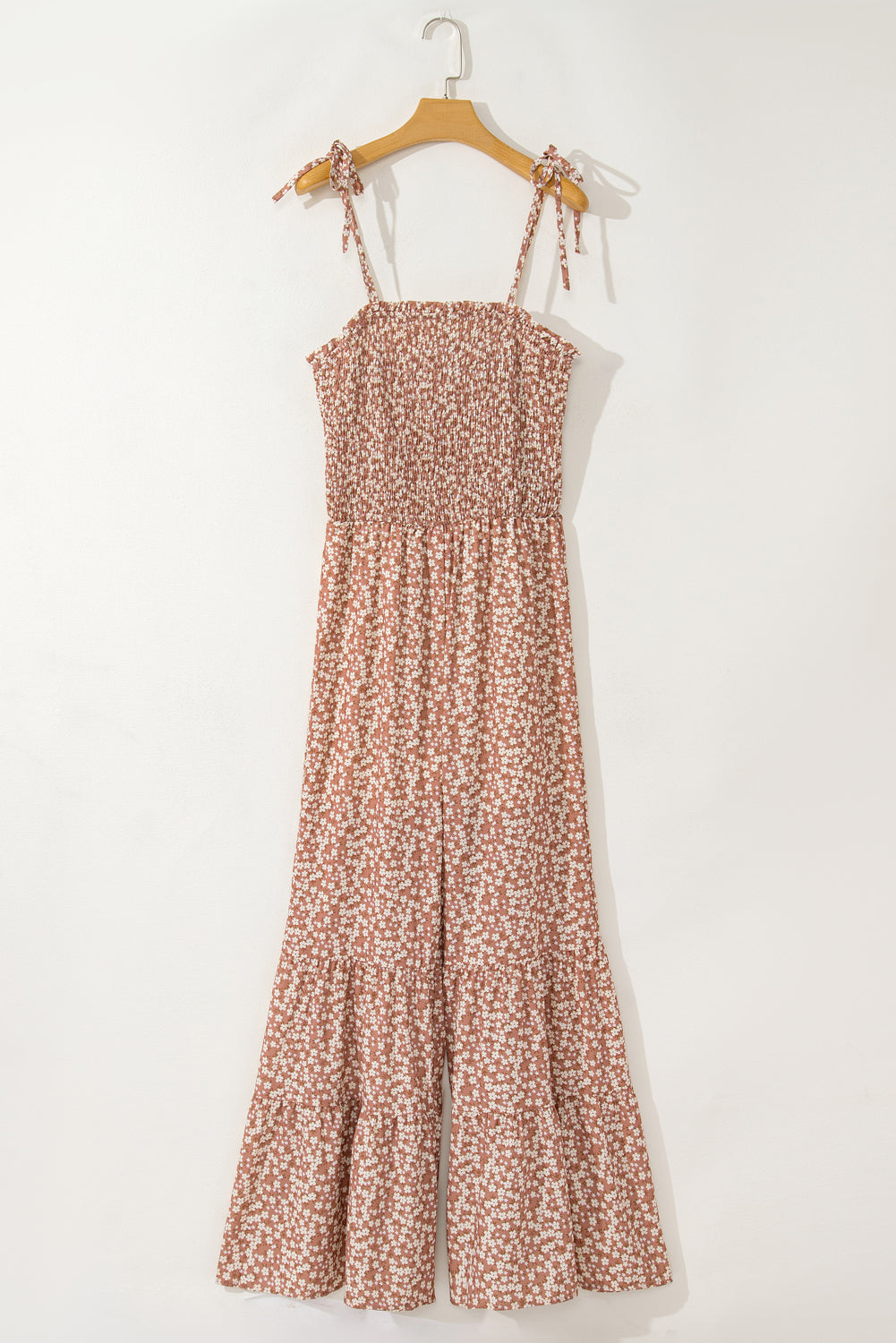 Khaki Thin Straps Smocked Bodice Wide Leg Floral Jumpsuit - Premium Bottoms from Momma Done Gone Crafty- Just $48! Shop now at Momma Done Gone Crafty