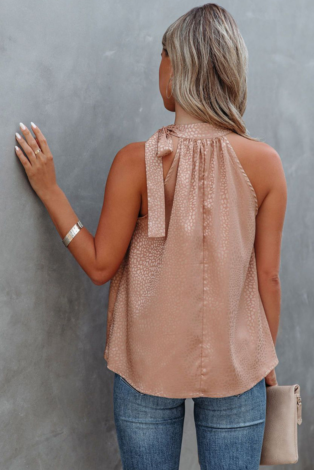 Pink Sleeveless Tie Mock Neck Leopard Tank Top - Premium Tops from Momma Done Gone Crafty- Just $42.90! Shop now at Momma Done Gone Crafty