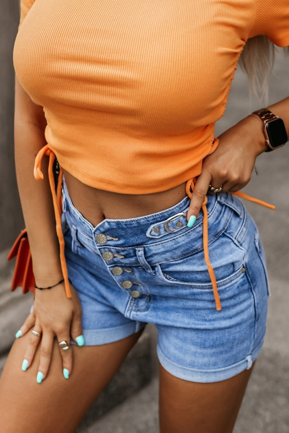 Dusk Blue Button Fly High Waist Roll Edge Denim Shorts - Premium Bottoms/Denim Shorts from Ashes 2 Wildflowers Boutique, LLC- Just $30.75! Shop now at Ashes 2 Wildflowers Boutique, LLC