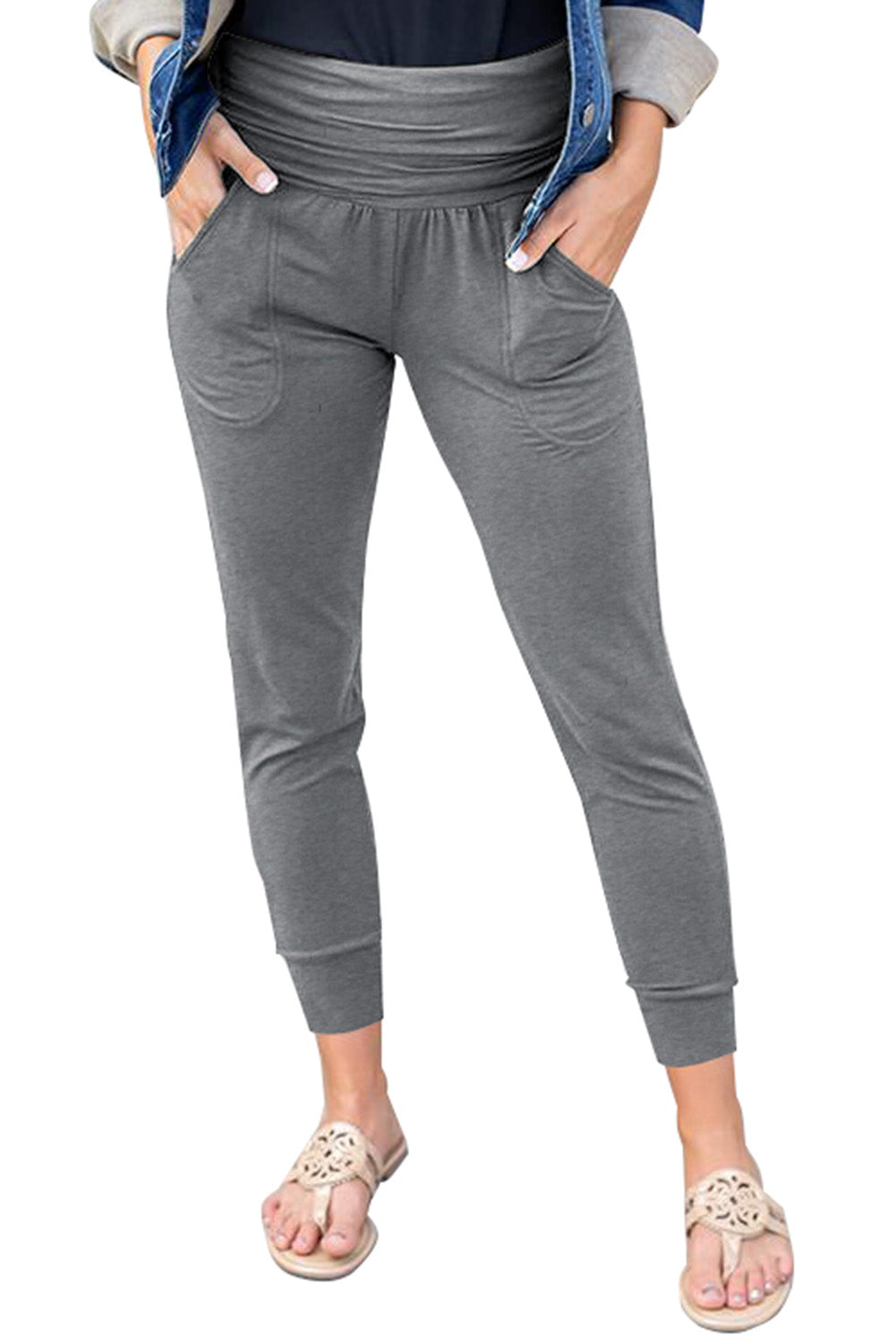 Gray High Waist Pleated Pocket Leggings - Premium Bottoms from Momma Done Gone Crafty- Just $16.00! Shop now at Momma Done Gone Crafty